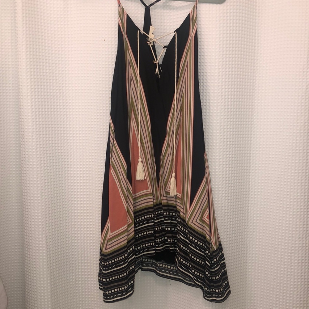 Summer flowy dress with drawstring front